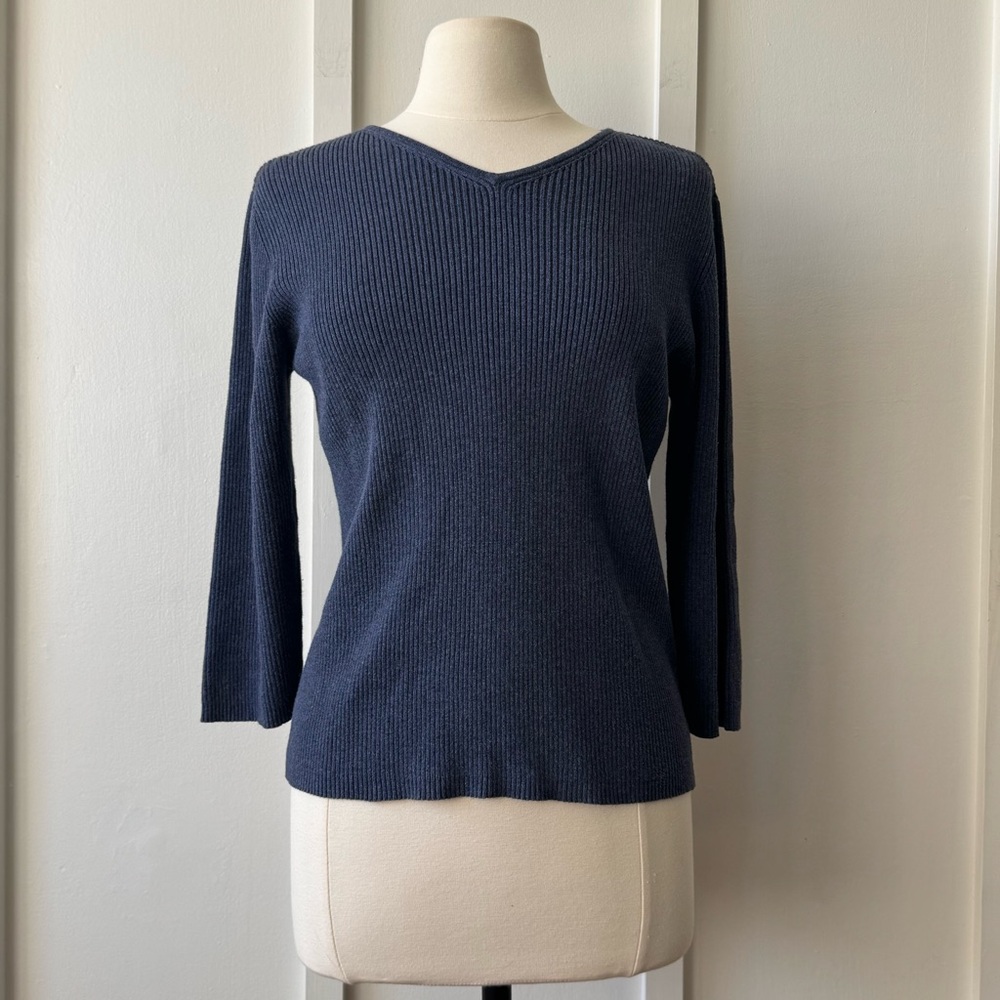 Charter Club Ribbed Cotton Deep Blue V-Neck Sweater Top‎ Size Medium